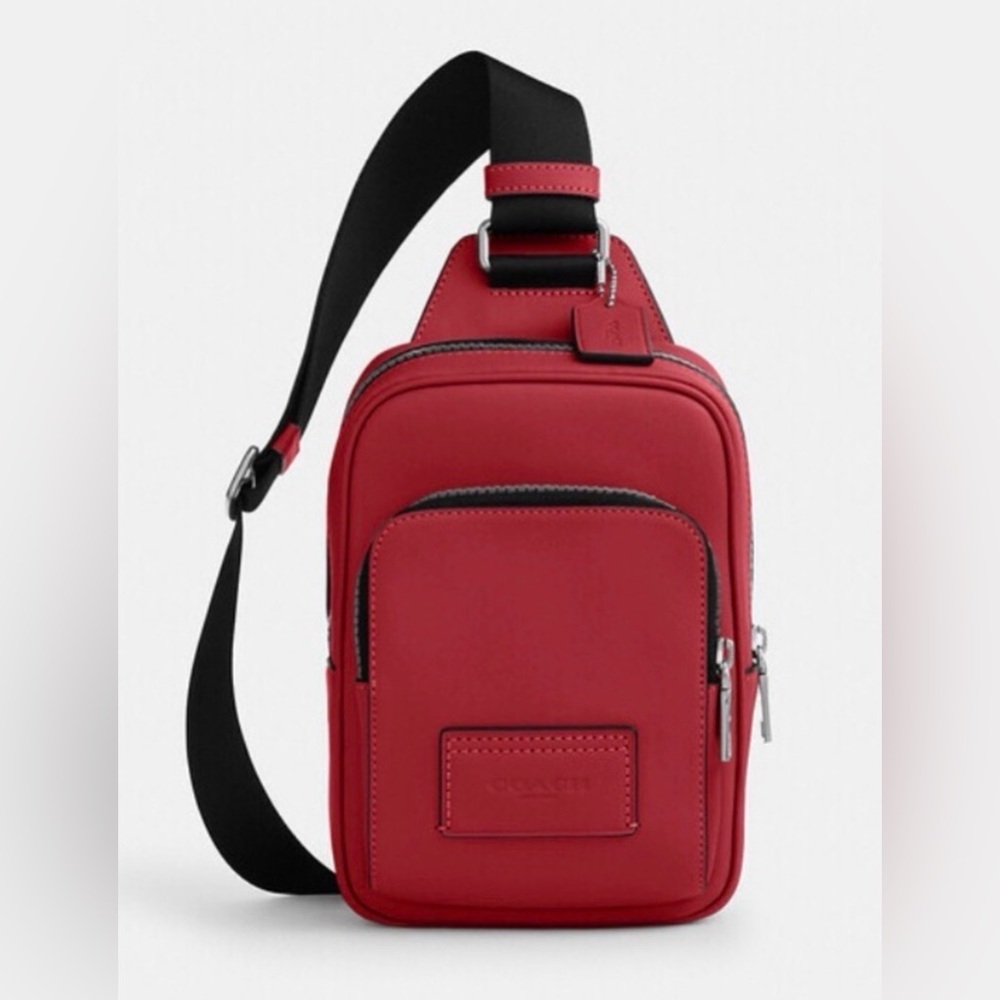 COACH Racer Sling Pack Bag True Red/Silver Leather NEW In Package Style CU252